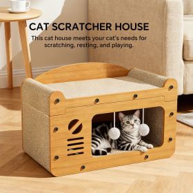 2-in-1 Indoor Cat Scratching House with Resting Bed and Sturdy Frame. (Color: C-SFDS56)
