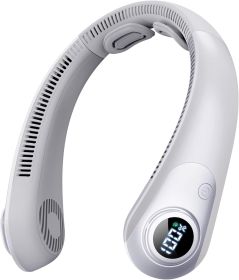 Rechargeable Hands-Free Neck Fan with LED Display and 5 Speeds. (Color: Gray)