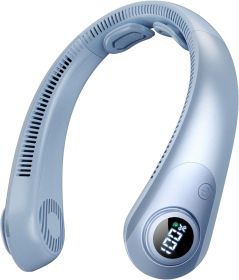 Rechargeable Hands-Free Neck Fan with LED Display and 5 Speeds. (Color: Light Blue)