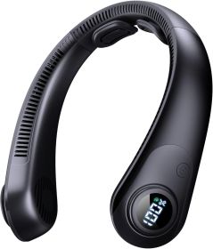 Rechargeable Hands-Free Neck Fan with LED Display and 5 Speeds. (Color: Black)