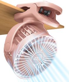 Portable Rechargeable Stroller Fan with Clamp, 360° Rotation and LED Display. (Color: Pink)