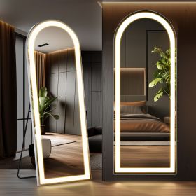 64x21-Inch LED Full-Length Mirror with 3-Color Lighting and Stand. (size: rounded corners/26'71)