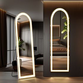 64x21-Inch LED Full-Length Mirror with 3-Color Lighting and Stand. (size: rounded corners/16'60)