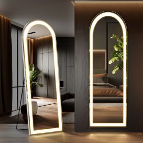 64x21-Inch LED Full-Length Mirror with 3-Color Lighting and Stand. (size: rounded corners/20'63)