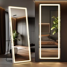 64x21-Inch LED Full-Length Mirror with 3-Color Lighting and Stand. (size: Right angles/26'71)