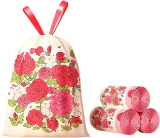 60-Pack 4-Gallon Drawstring Trash Bags with Red Rose Print. (size: Rose Printed 60 Counts)