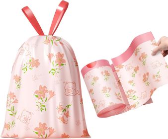 60-Pack 4-Gallon Drawstring Trash Bags with Red Rose Print. (size: Pink Lily Printed    78 Counts)