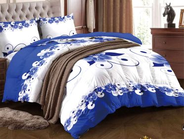3-Piece Queen Blue and White Floral Duvet Cover Set with Pillowcases. (Color: Blue White Floral, size: King)