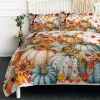3-Piece Colorful Pumpkin and Fall Leaves Quilt Set with 2 Pillowcases.