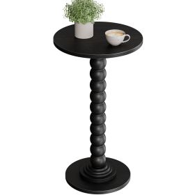 Round Side Table with Solid Wood Legs for Living Room and Bedroom. (Color: Black)