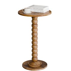 Round Side Table with Solid Wood Legs for Living Room and Bedroom. (Color: Brown)