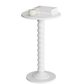 Round Side Table with Solid Wood Legs for Living Room and Bedroom. (Color: White)
