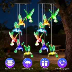 Solar Hummingbird Wind Chime with 6 Color-Changing LED Lights. (Color: Green_2Pcs)