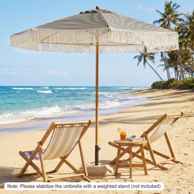 7 Feet Patio Umbrella with Fringe Sun-Protective Beach Umbrella with Boho Tassel (Color: Green)