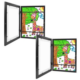 Kids Front-Opening Wooden Art Display and Storage Frame. (Color: Black, size: A3)