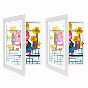 Kids Front-Opening Wooden Art Display and Storage Frame. (Color: White, size: A3)