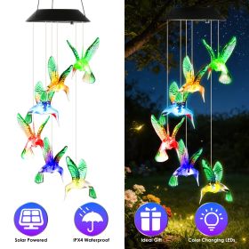 Solar Hummingbird Wind Chime with 6 Color-Changing LED Lights. (Color: Green)