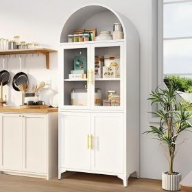 Metal Arched Cabinet, 72.8" Tall Arch Kitchen Cabinet with Glass Doors, Arched Bookcase, Modern Cupboard for Living Room, Office, Dining Room (White) (Color: White)