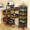 5-Tier Rotating Metal Fruit and Vegetable Storage Trolley with Wheels.