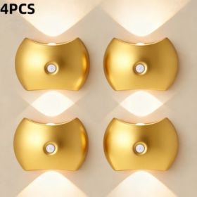 USB Rechargeable LED Wall Sconce with Motion Sensor and 3 Color Modes (Color: Golden 4 PCS)