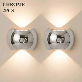 USB Rechargeable LED Wall Sconce with Motion Sensor and 3 Color Modes (Color: Silver 2 PCS)