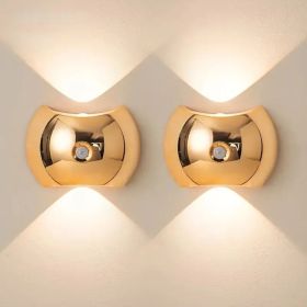 USB Rechargeable LED Wall Sconce with Motion Sensor and 3 Color Modes (Color: Golden 2 PCS)