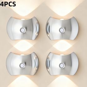 USB Rechargeable LED Wall Sconce with Motion Sensor and 3 Color Modes (Color: Silver 4 PCS)