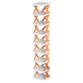9Tier Narrow Entryway Shoe Rack Plastic Vertical Shoe Organizer Space Saving Free Standing Shoes Storage Shelf Closet Hallway (Color: Orange, size: Orange)