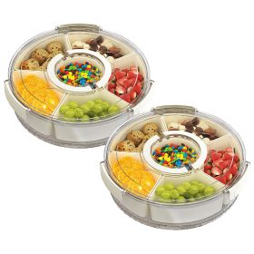2-Piece Rotating Divided Snack Tray with Lid and Handle (Option: L)
