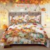 3-Piece Colorful Pumpkin and Fall Leaves Quilt Set with 2 Pillowcases.
