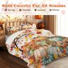 3-Piece Colorful Pumpkin and Fall Leaves Quilt Set with 2 Pillowcases.