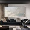 Hand-Painted Abstract White Beach Canvas Wall Art for Modern Living Room Decor.