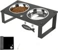Elevated 10° Tilted Cat Bowl Stand with 2 Stainless Steel Bowls and Splash-Proof Mat