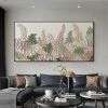 Handmade Abstract Green Floral Canvas Wall Art with Textured Finish.