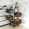 5-Tier Rotating Metal Fruit and Vegetable Storage Trolley with Wheels.
