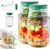 Leak-Resistant Salad Container with Dressing Cup and Side Opening.