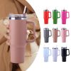 30-Ounce Insulated Stainless Steel Travel Tumbler with Straw and Handle.