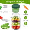 Leak-Resistant Salad Container with Dressing Cup and Side Opening.