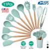 11-Piece Silicone Cooking Utensil Set with Wooden Handles