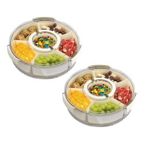 2-Piece Rotating Divided Snack Tray with Lid and Handle (Option: S)
