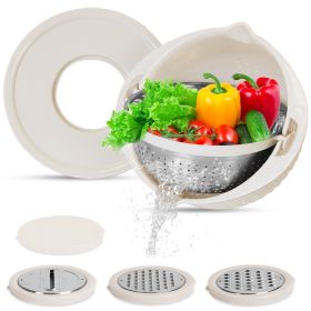 Stainless Steel Mixing Bowl Set with Lid, Graters and Colander (Option: Beige)