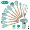 11-Piece Silicone Cooking Utensil Set with Wooden Handles